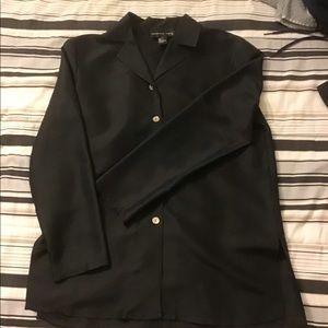 AUGUST SILK Long sleeve button down black blouse S